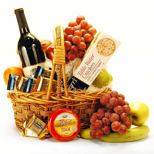 Cheese, Wine and Fruit Gourmet Basket
