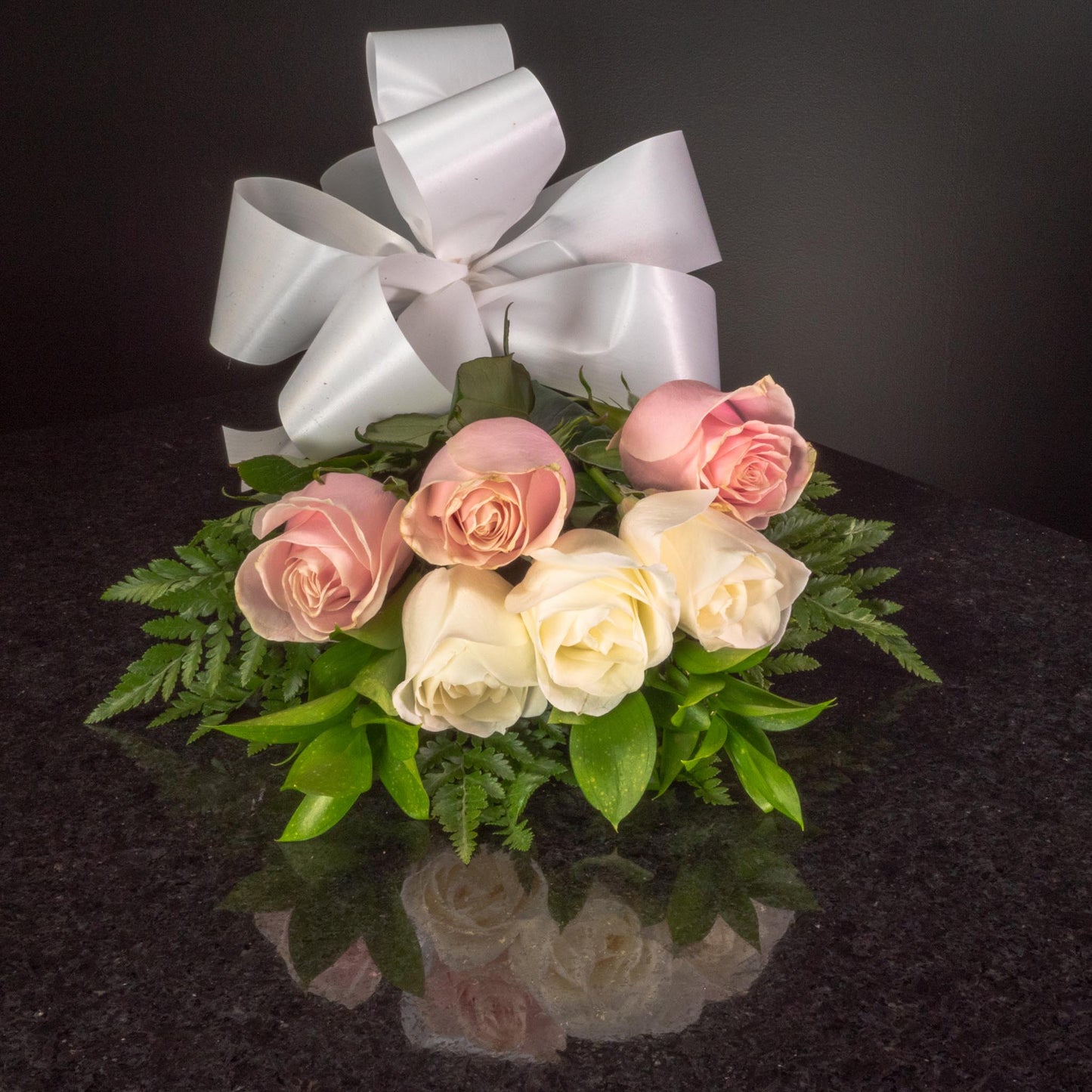 White Blush Pink Roses 6 Roses / Hand-Tied / Basic